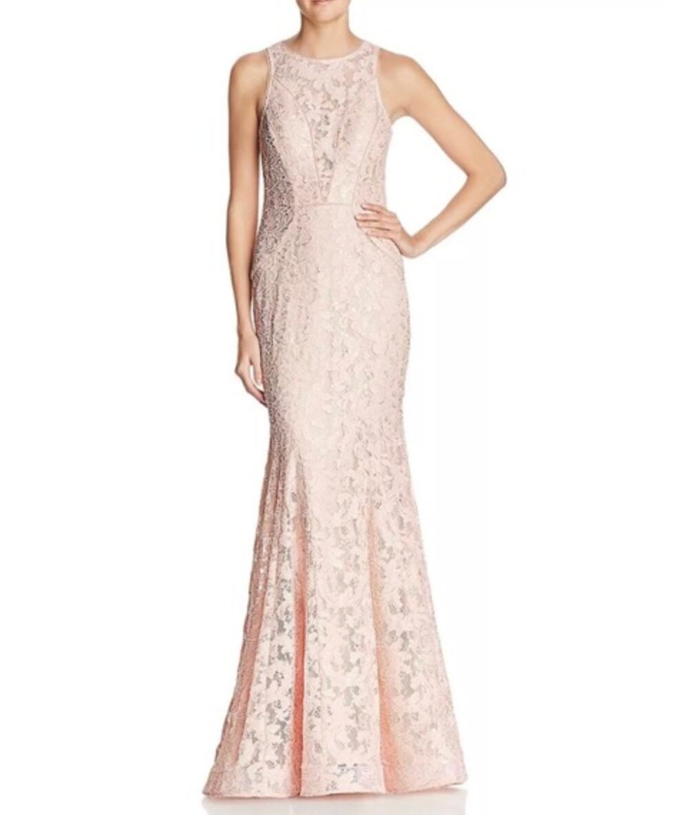 AQUA Lace Mermaid Gown SZ 6 Bridesmaid Prom Dusty Pink Nude Dress